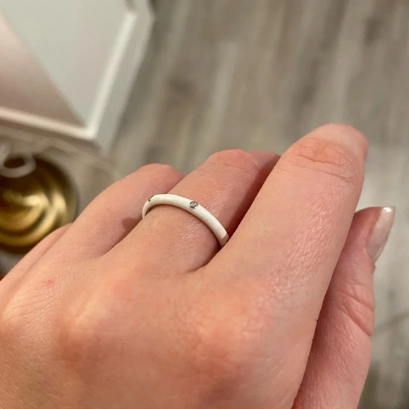 NEW Unisex White Ceramic Pave Diamond Sterling Silver Band Ring, Size 6 - Picture 10 of 14